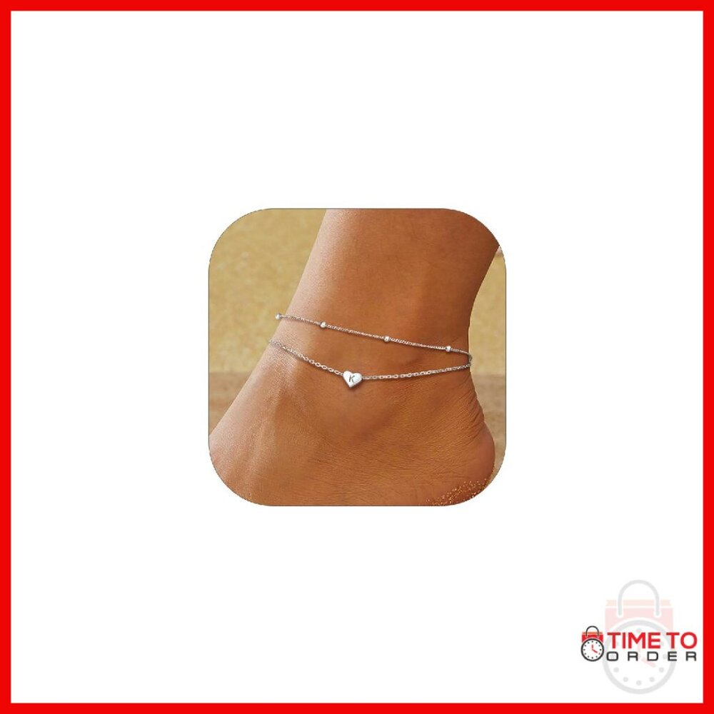925 Sterling Silver Initial Anklet Adjustable 8.5… - image 1